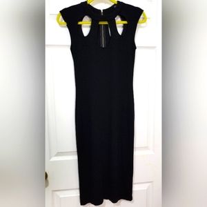 Venus Black Bodycon Midi Dress, Zip Back Closure, Sleveless, Women S